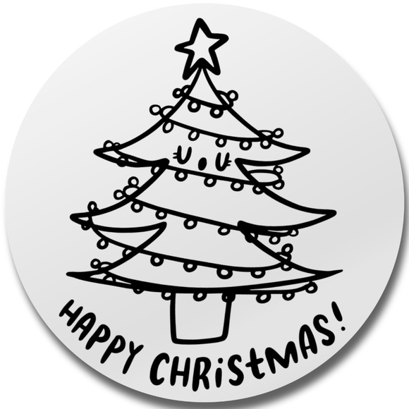 Holographic Happy Christmas Stickers • Holiday Tree Packaging Labels • 2 Inch - Picture 2 of 8